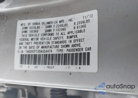 2013 Honda Accord Lx from USA, damaged, VIN 1HGCR2F33DA054474